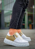 Men's Altair Camel white sneaker with sand panels and chunky sole by Apollo Moda, fifth angle
