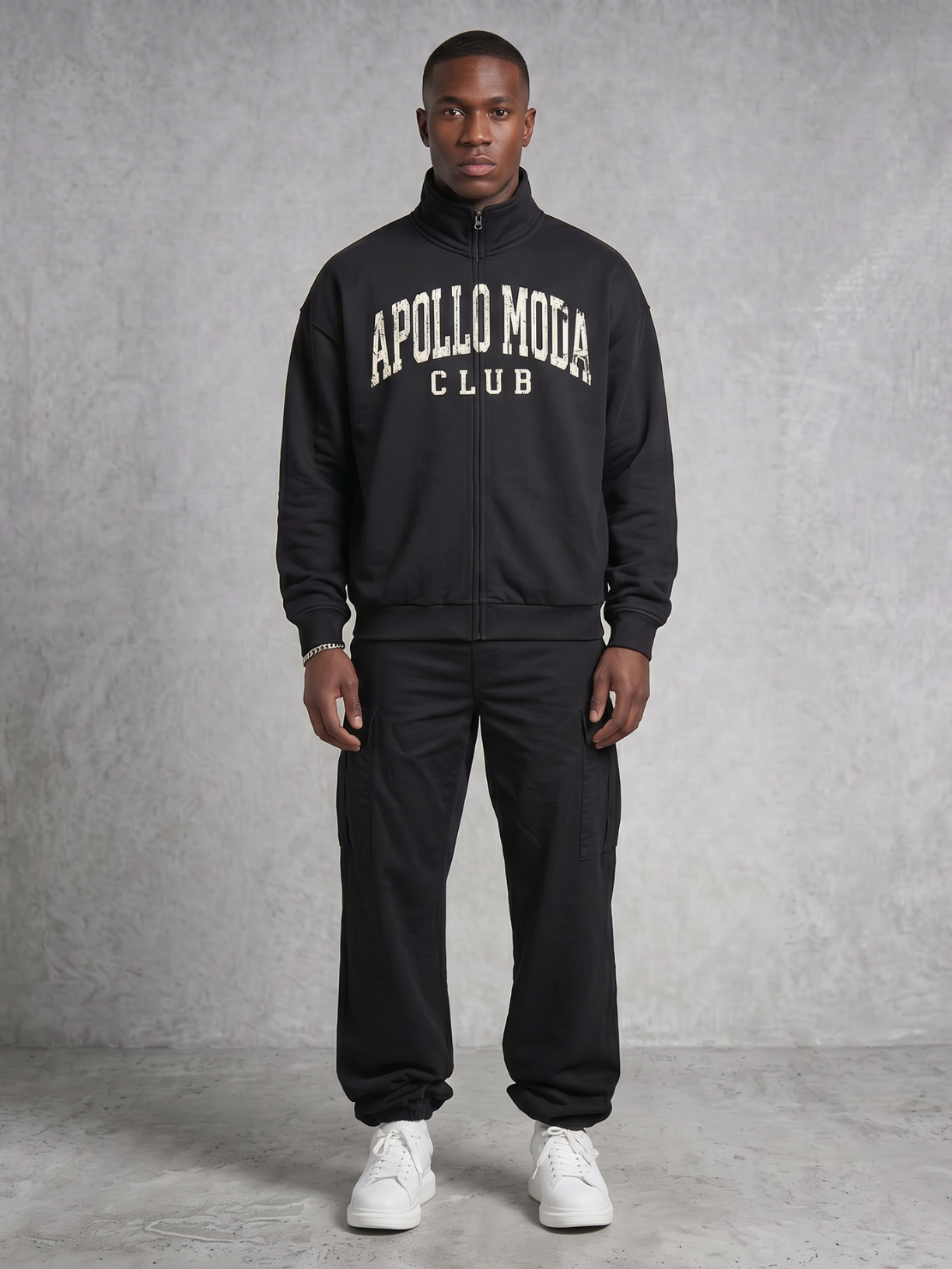 Club Collegiate oversized full-zip sweatshirt in black by Apollo Moda, view 3