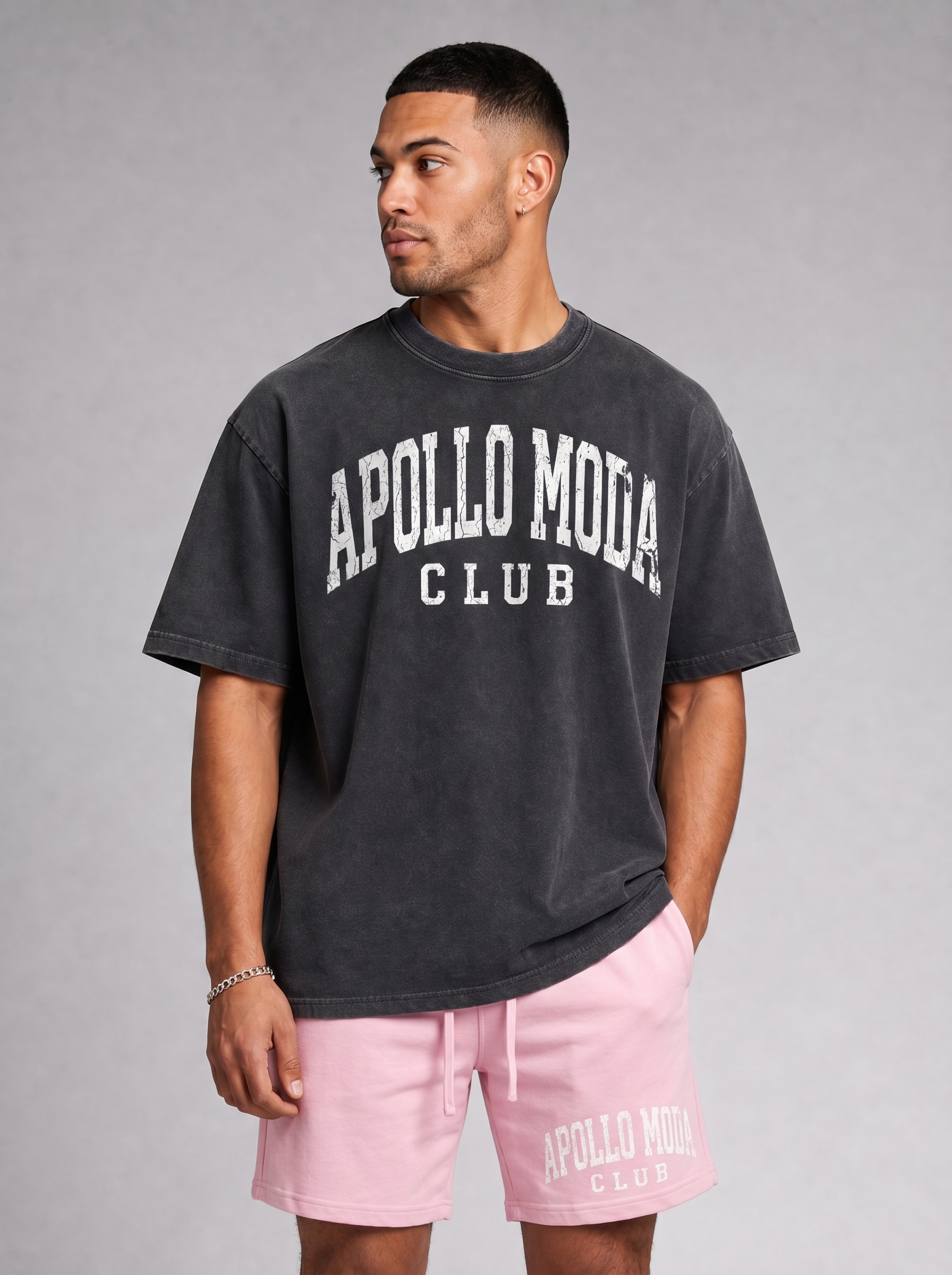 Club Collegiate sweat shorts in pink by Apollo Moda, view 3