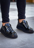 Atlas Eclipse glossy black sneaker with sleek sole by Apollo Moda, sixth angle