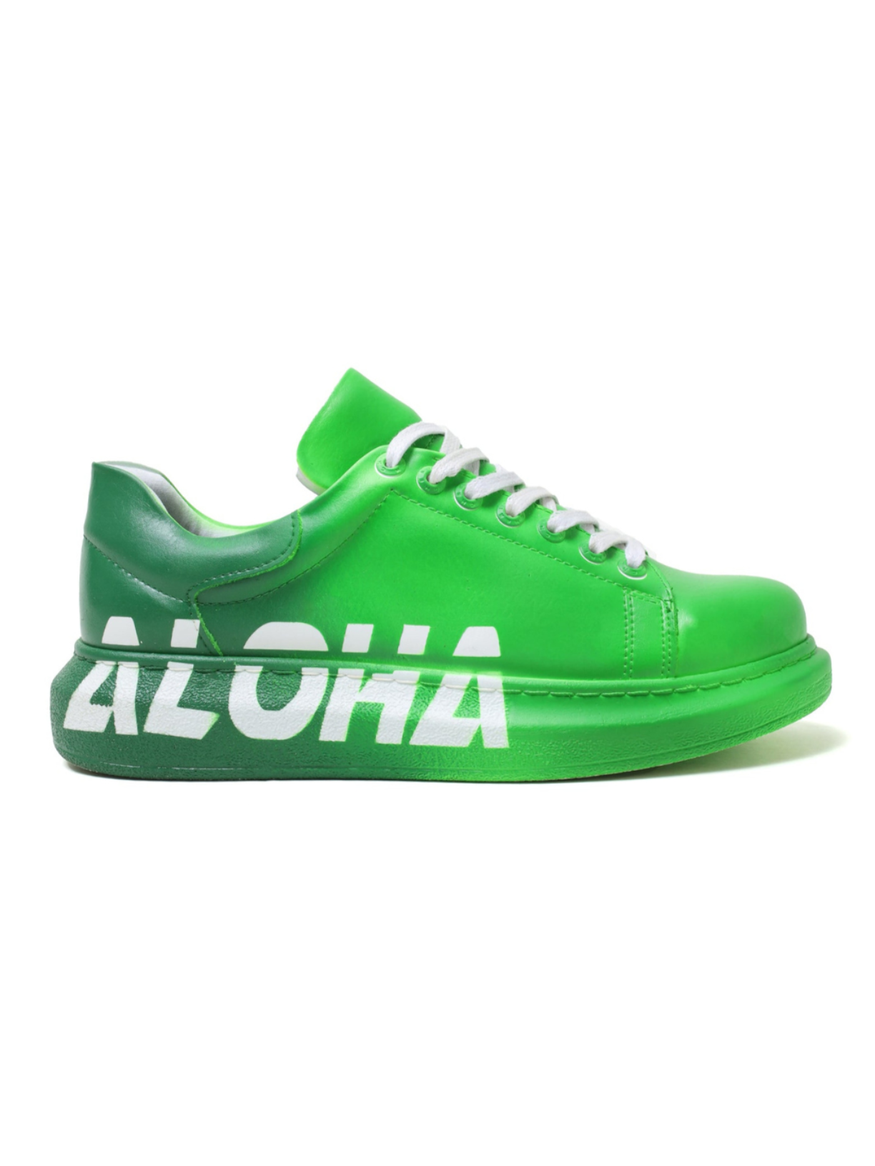 Aloha Green hand-painted custom sneaker in green by Apollo Moda, view 5