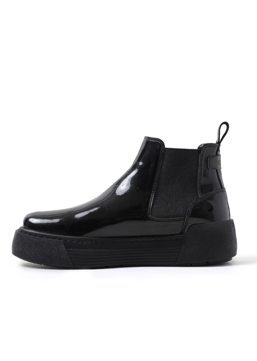 Avalon Patent Onyx Chelsea boot in black patent by Apollo Moda, view 5