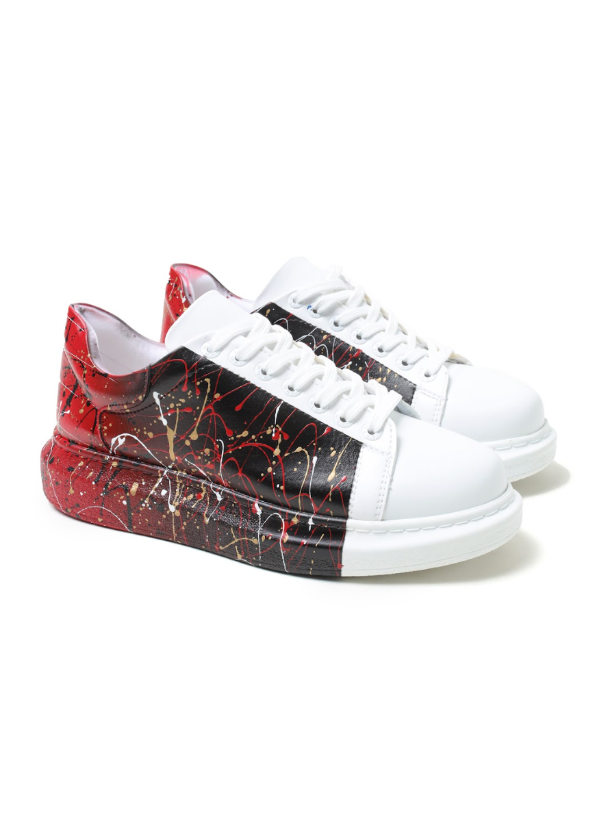 Urban Pulse City Beat hand-painted custom sneaker in white, red and black by Apollo Moda, view 3