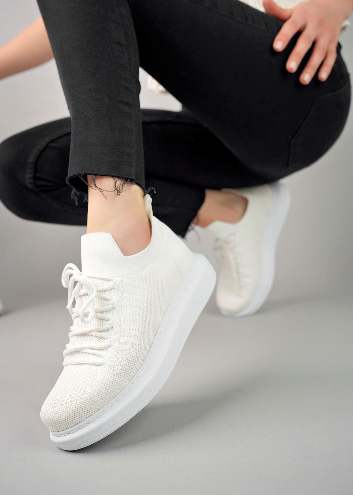 Women's Torino Snowy Peak knit casual sneaker in white by Apollo Moda, view 4