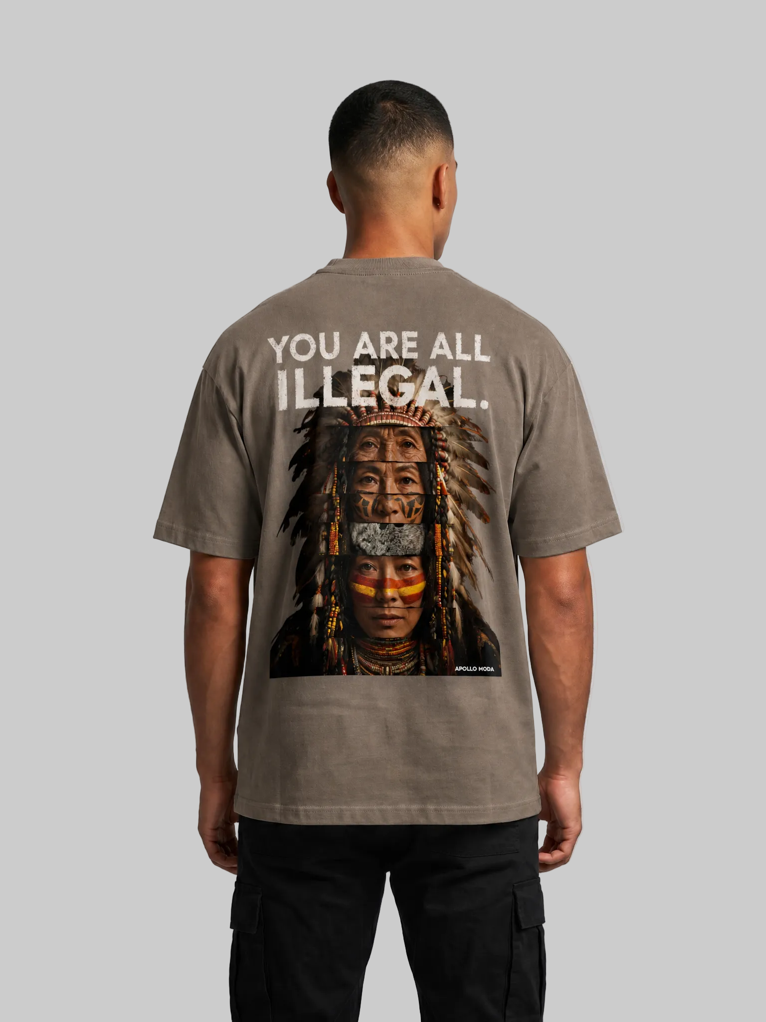 You Are All Illegal oversized heavyweight graphic tee in brown by Apollo Moda, main product view