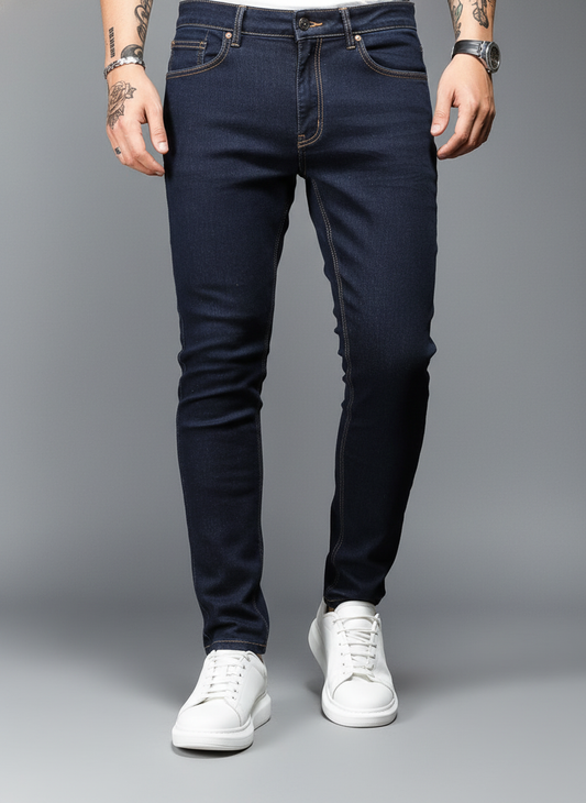 Jeans Ajustados Sólidos de Algodón para Hombre