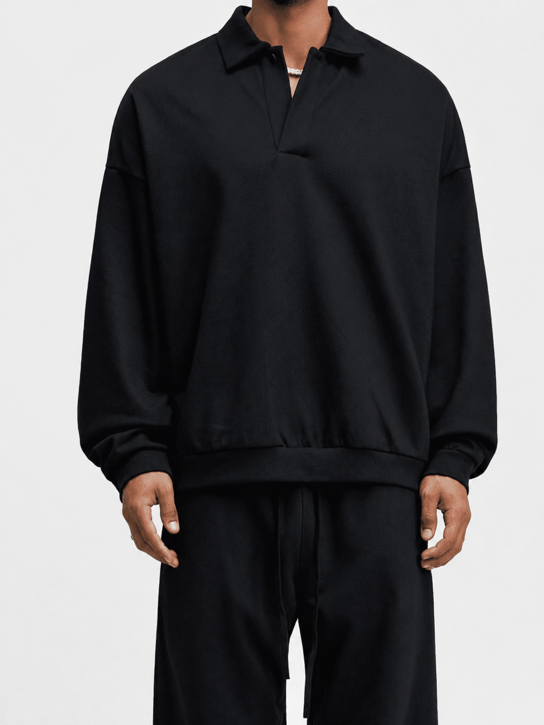 Sudadera extragrande con cuello de polo y tapeta de media abertura