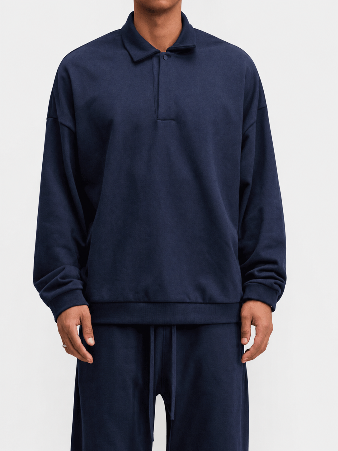 Sudadera extragrande con cuello de polo y tapeta de media abertura