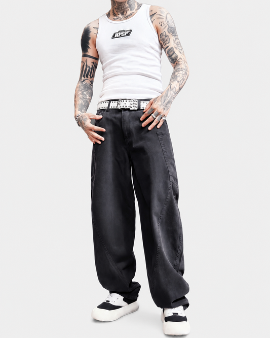 Washed Cargo Loose Straight-Leg Jeans