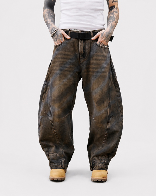 Vintage Rust Washed Oversized Curved Denim Jeans
