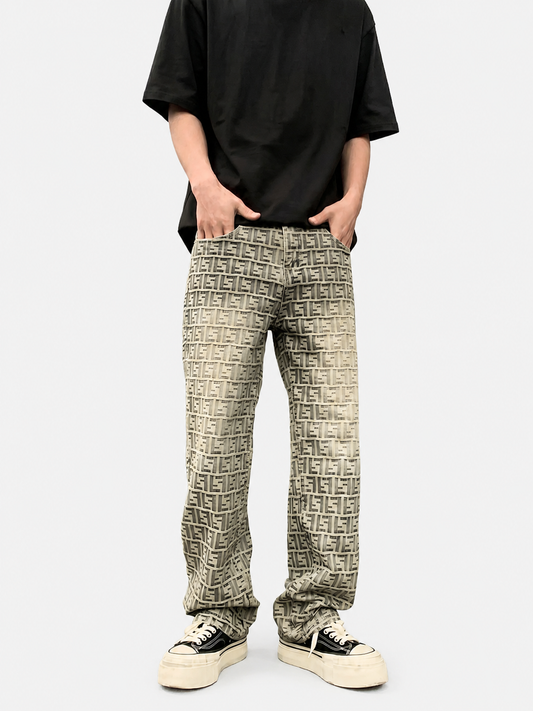 Jacquard Monogram Straight-Leg Vintage Jeans