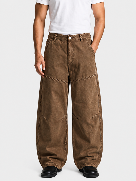 Washed Curved Blade Wide-Leg Denim Jeans