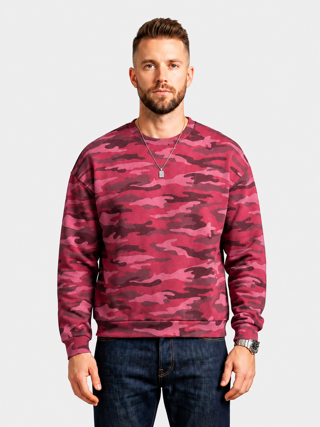 Sudadera extragrande de cuello redondo con estampado de camuflaje de rosas