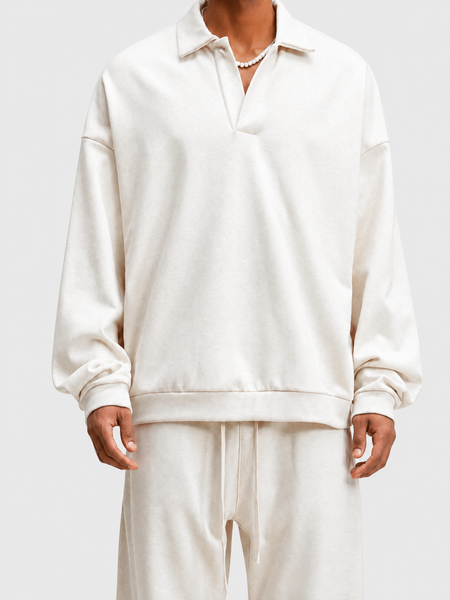 Sudadera extragrande con cuello de polo y tapeta de media abertura