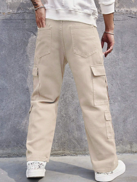 Jeans cargo de algodón para hombre con bolsillo de solapa lateral