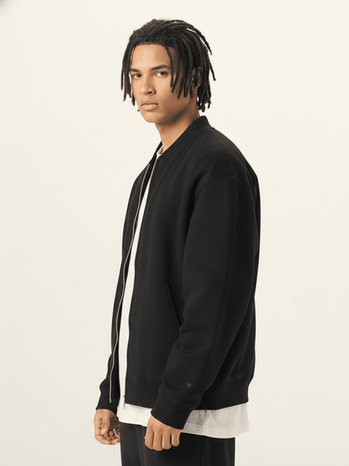 Apollo black fleece zip-up baseball jacket by Apollo Moda, view 4
