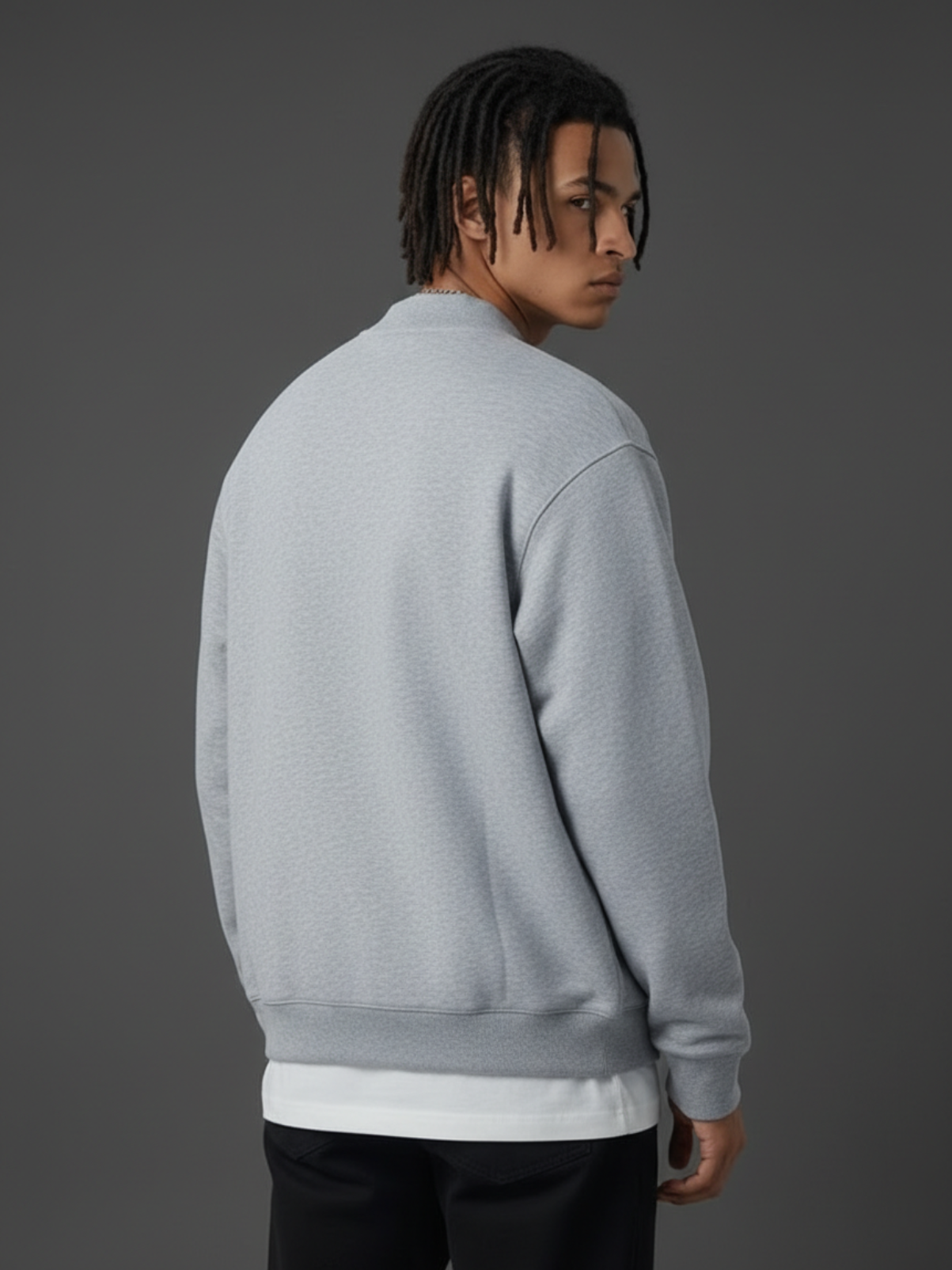 Apollo grey fleece zip-up baseball jacket by Apollo Moda, view 3