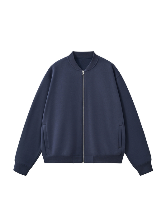 Apollo navy fleece zip-up baseball jacket by Apollo Moda, view 2
