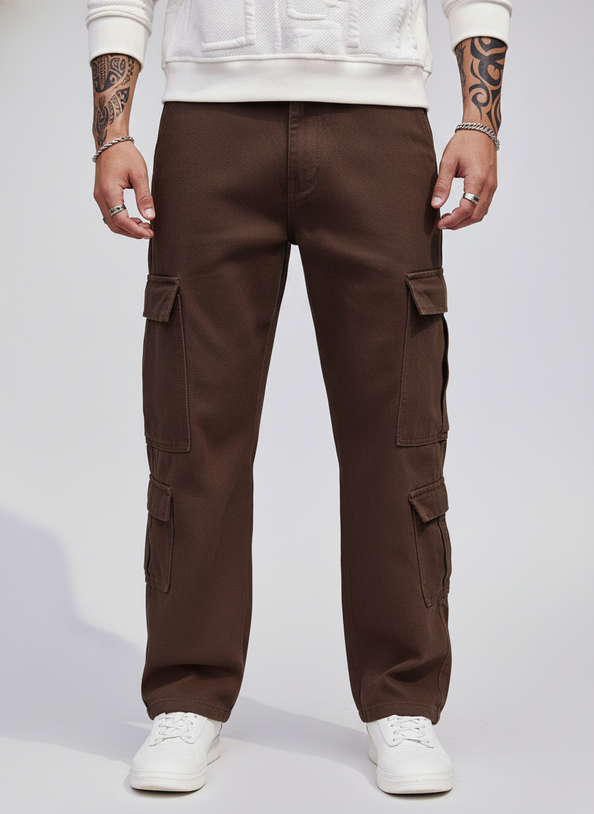 Jeans cargo de algodón para hombre con bolsillo de solapa lateral