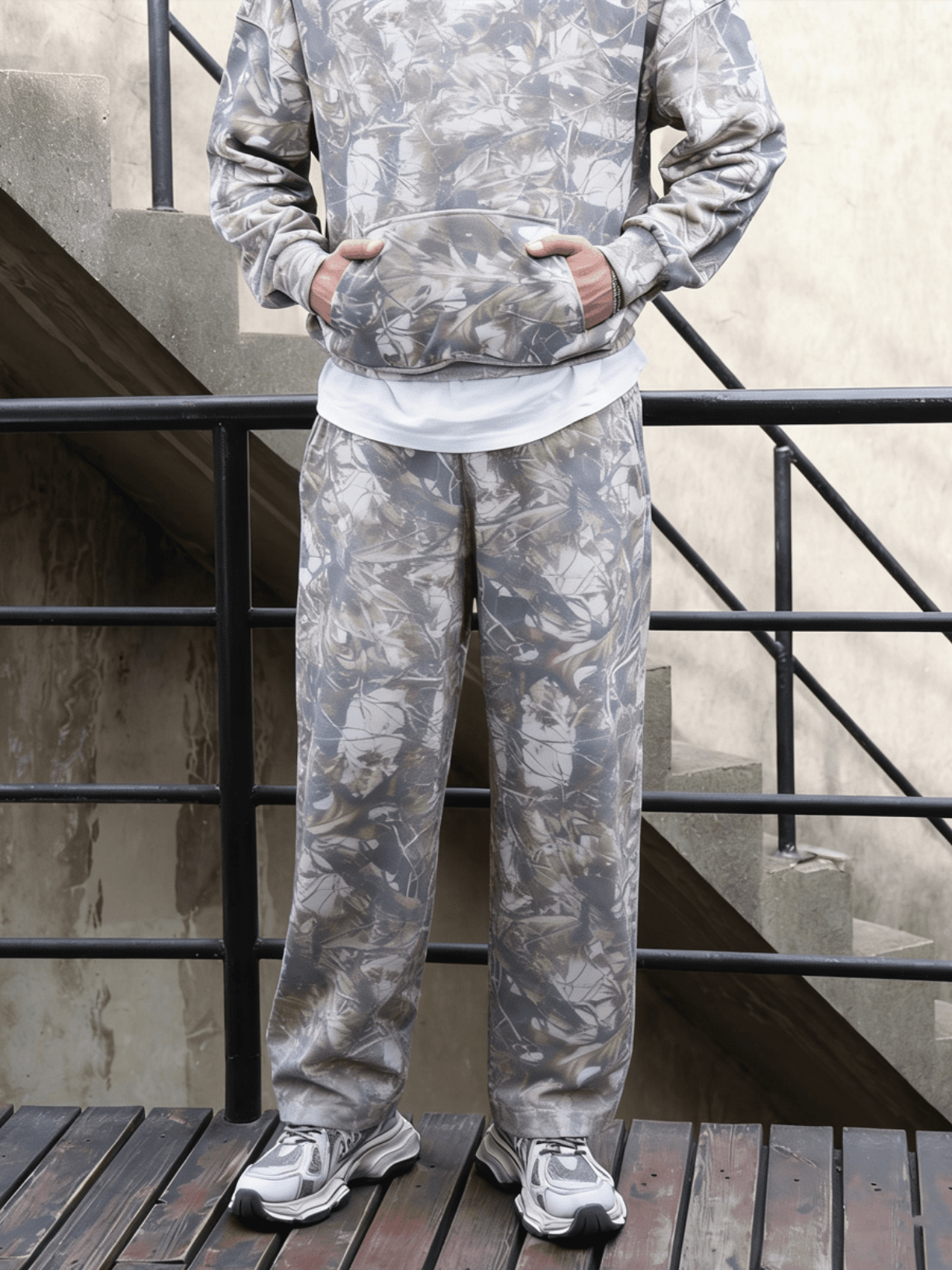 Camo oversized heavyweight French terry open-hem sweatpants by Apollo Moda, view 4