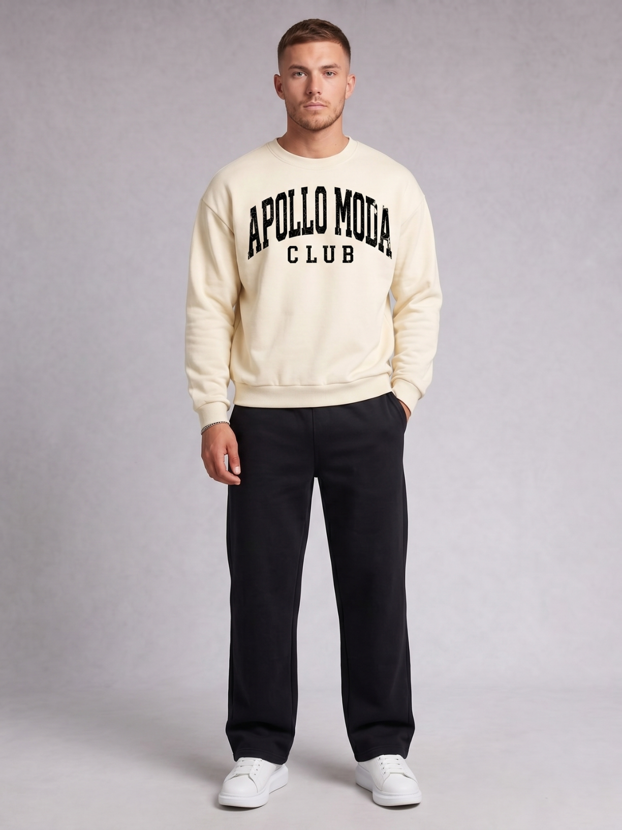 Club Collegiate oversized crewneck sweatshirt in apricot by Apollo Moda, view 4