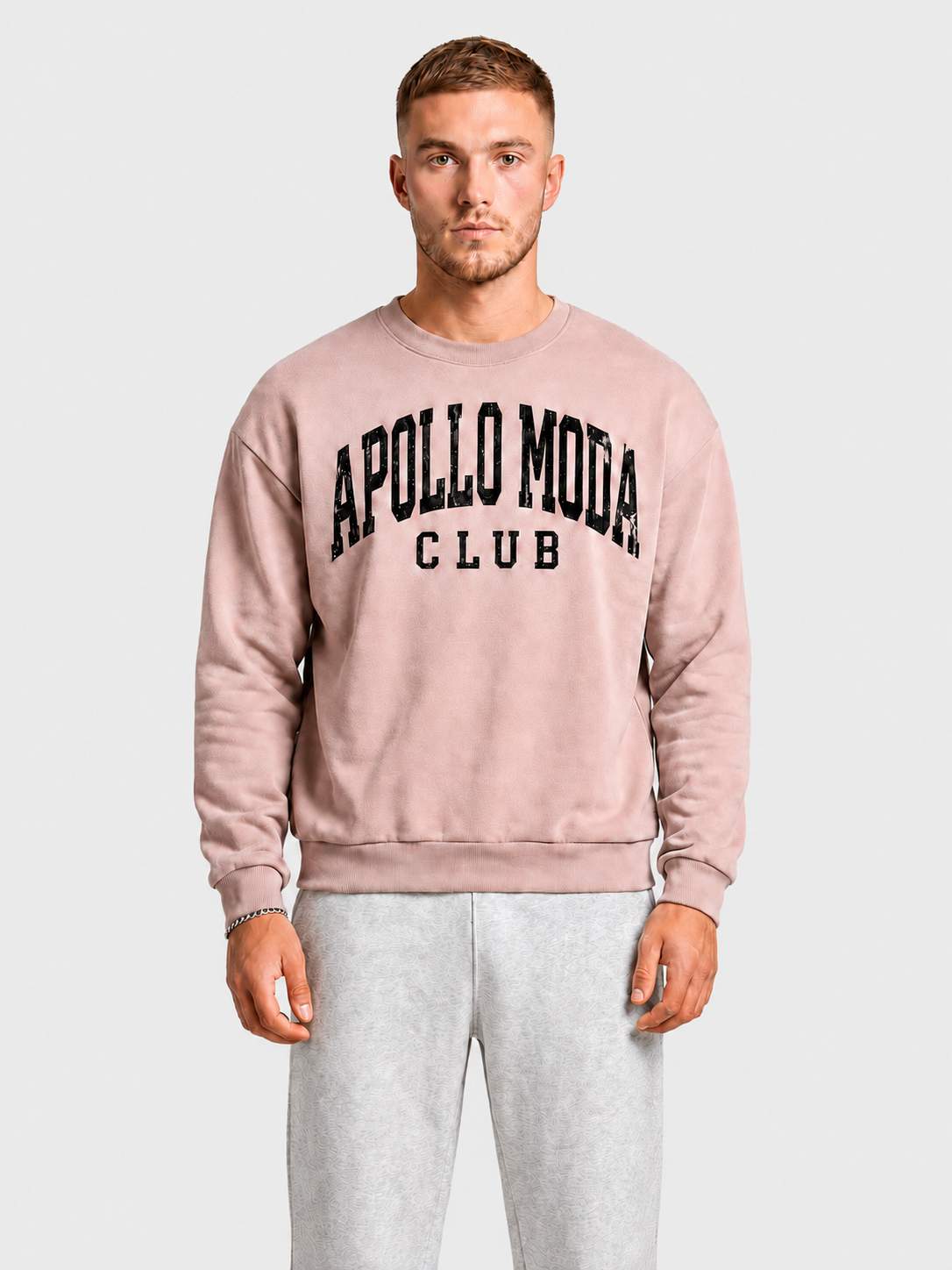 Club Collegiate oversized crewneck sweatshirt in pink by Apollo Moda, main product view