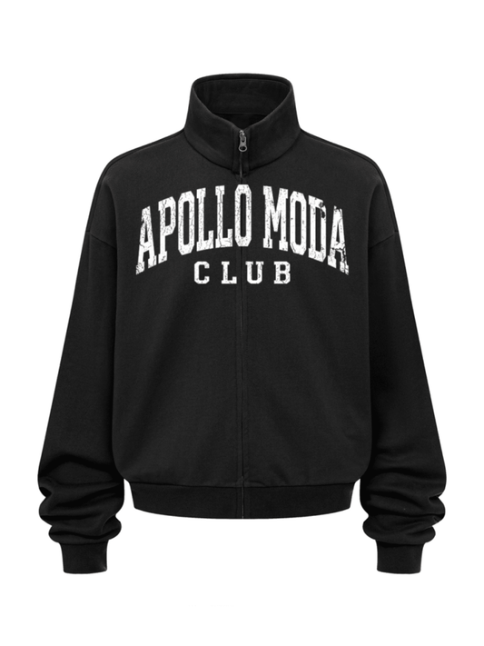 Club Collegiate oversized full-zip sweatshirt in black by Apollo Moda, view 2