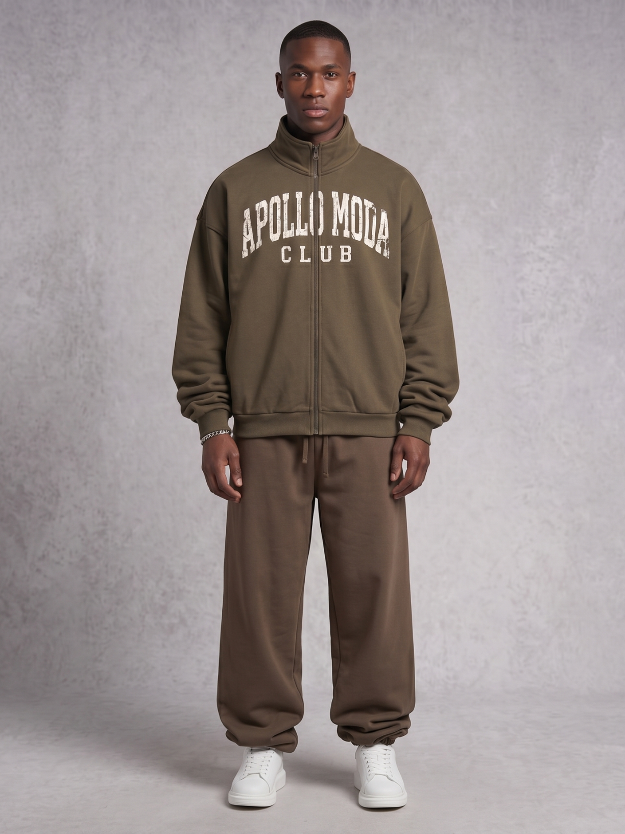 Club Collegiate oversized full-zip sweatshirt in brown by Apollo Moda, view 4