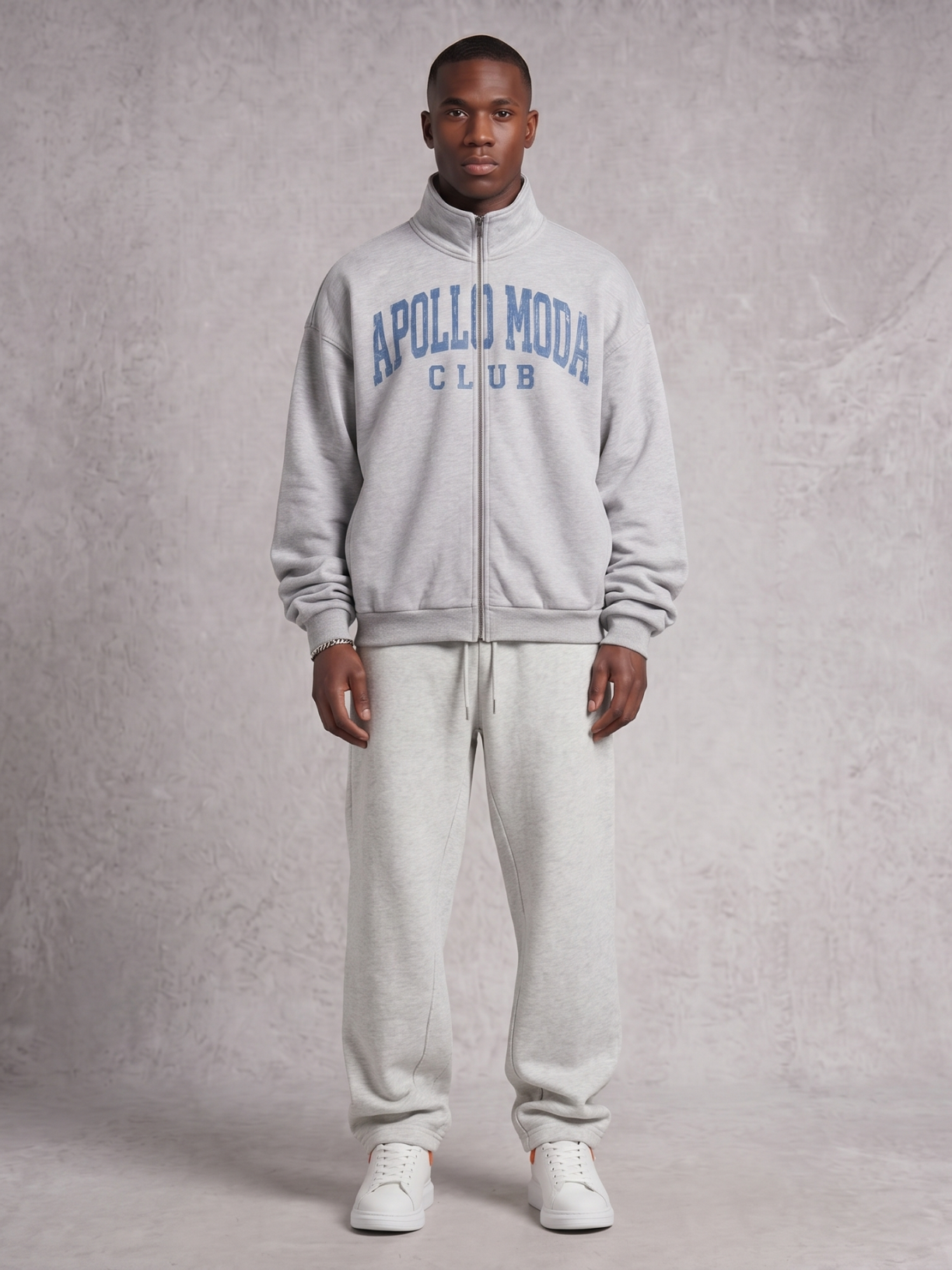 Club Collegiate oversized full-zip sweatshirt in gray by Apollo Moda, view 4