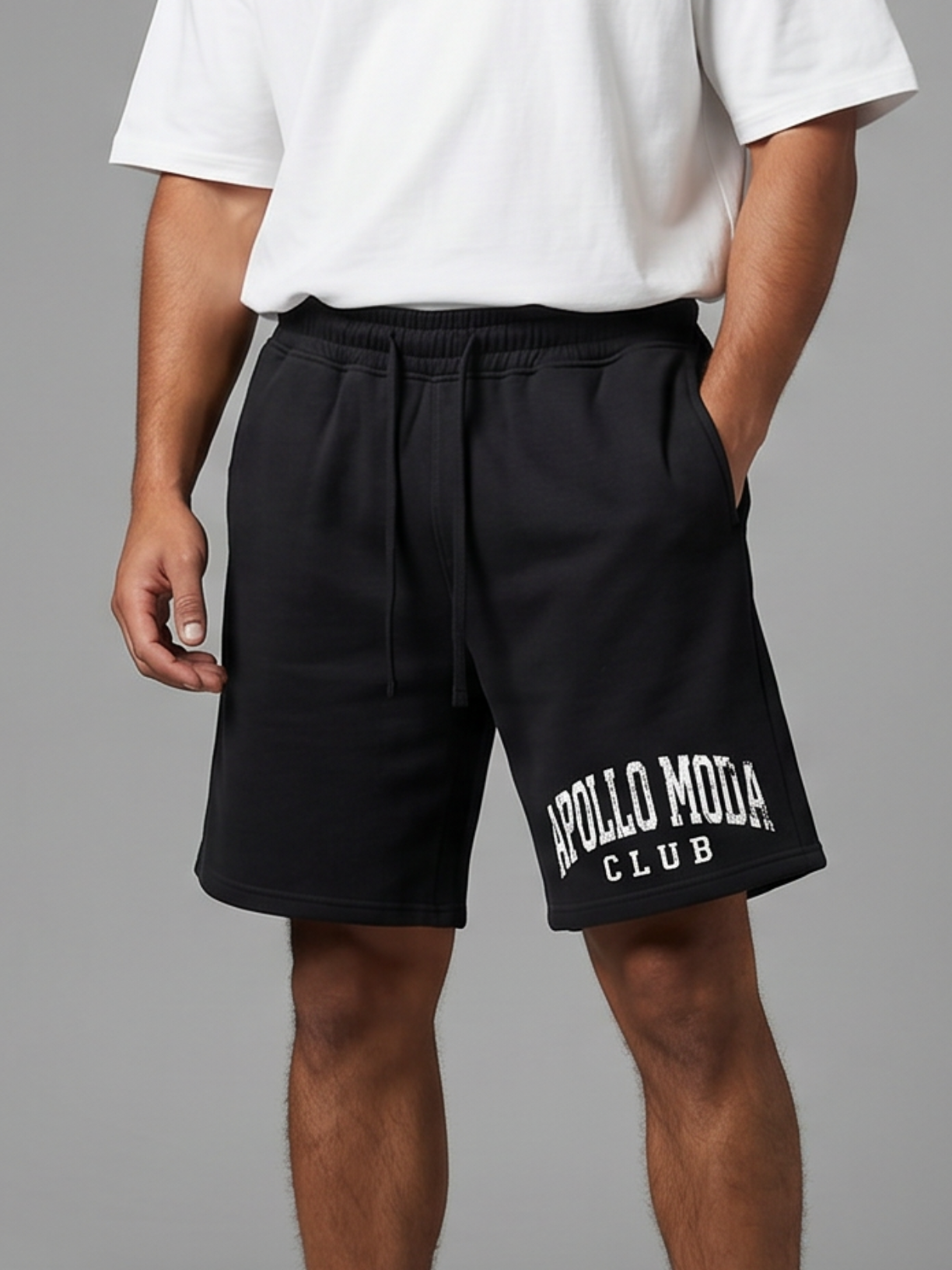 Club Collegiate sweat shorts in black by Apollo Moda, view 4