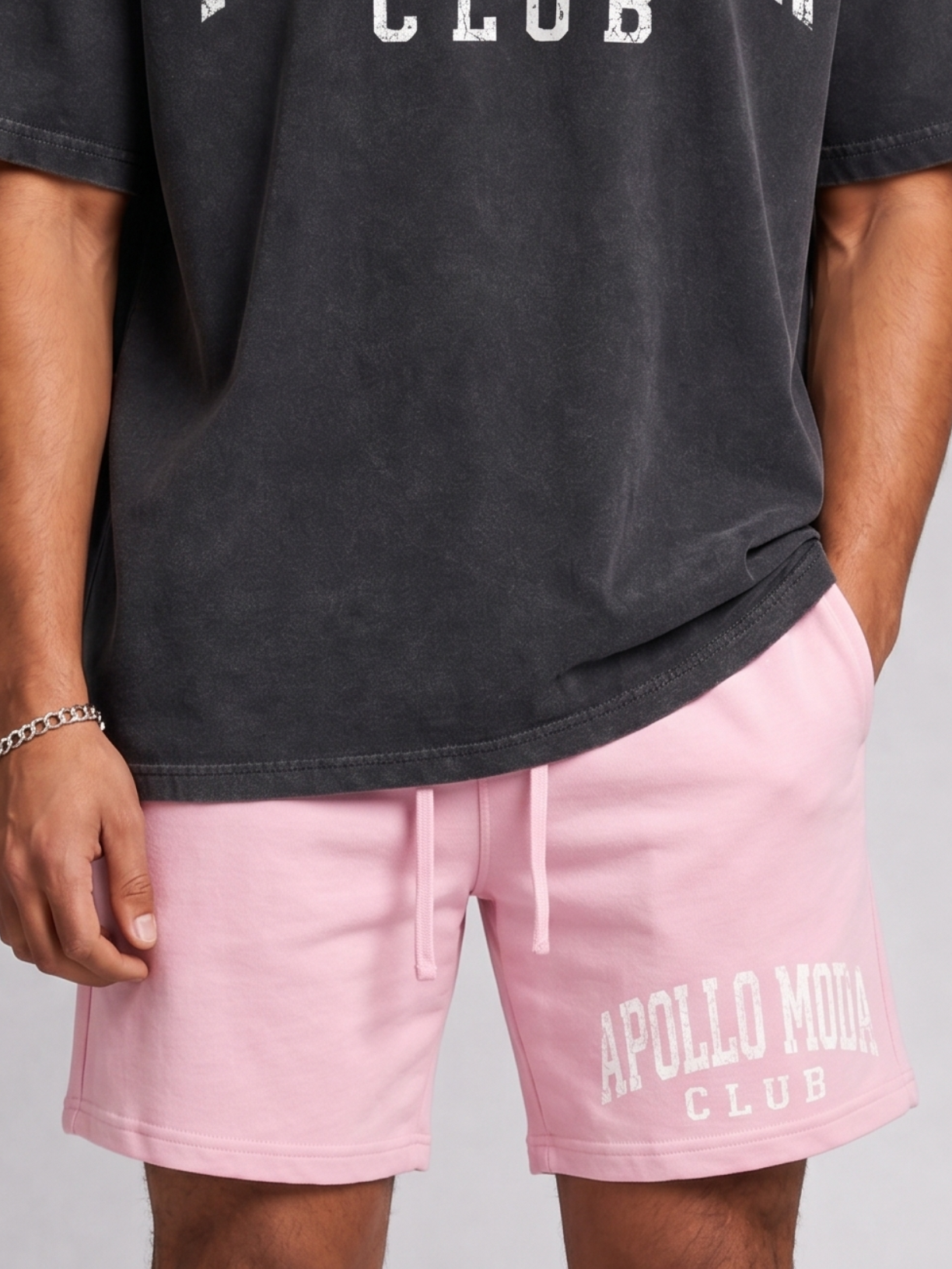 Club Collegiate sweat shorts in pink by Apollo Moda, view 4