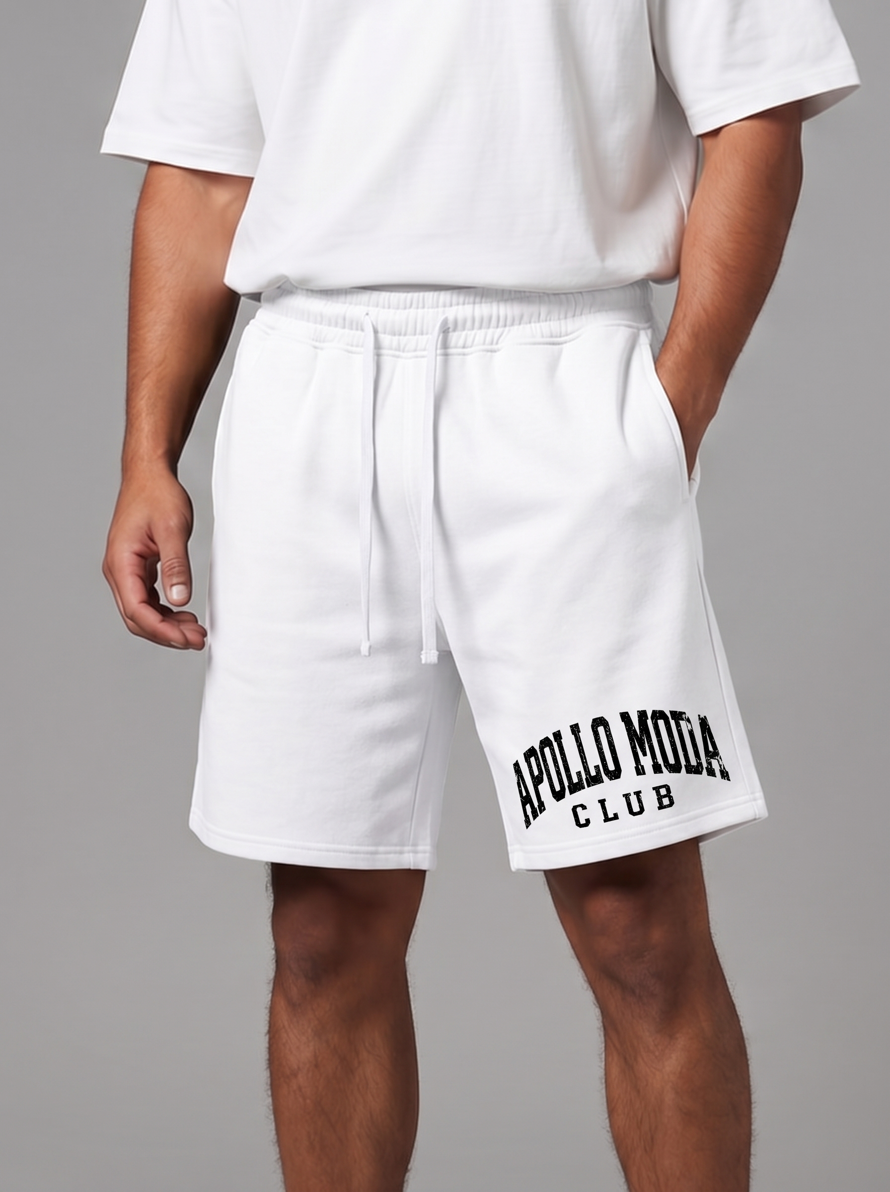 Club Collegiate sweat shorts in white by Apollo Moda, view 4