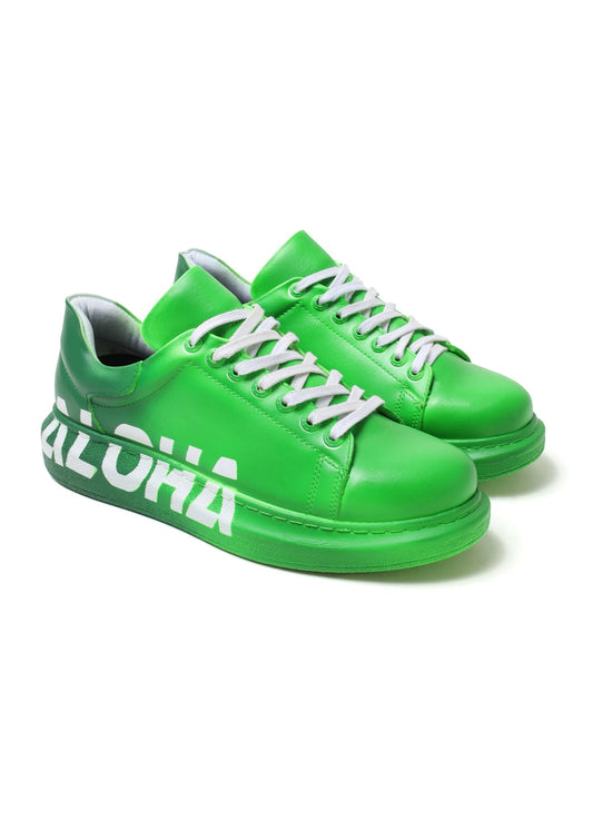 Aloha Green hand-painted custom sneaker in green by Apollo Moda, view 2
