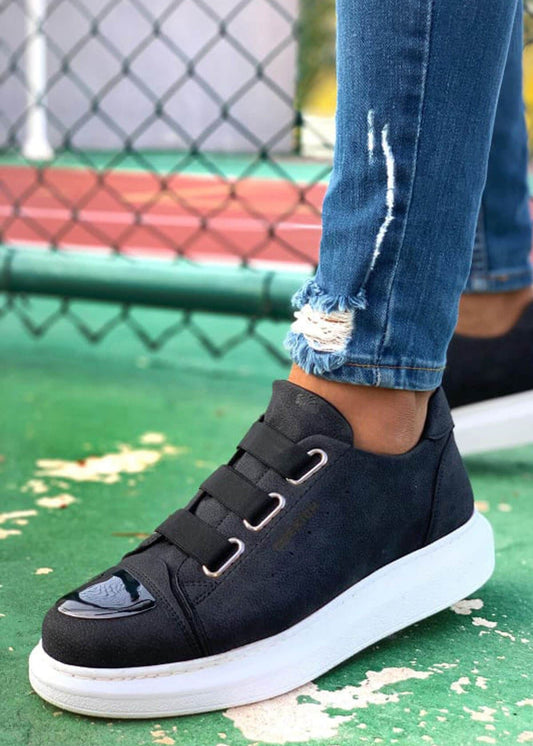 Luiz X Noir Contrast slip-on sneaker in black by Apollo Moda, view 2