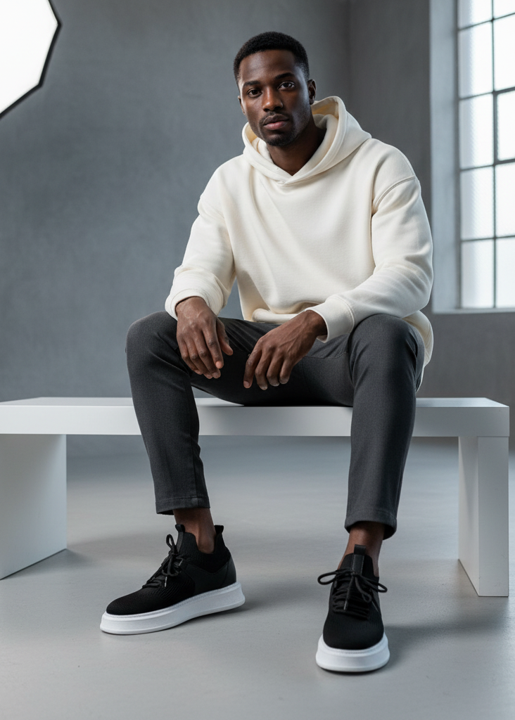 Madrid Noir White casual sneaker in black and white by Apollo Moda, view 5