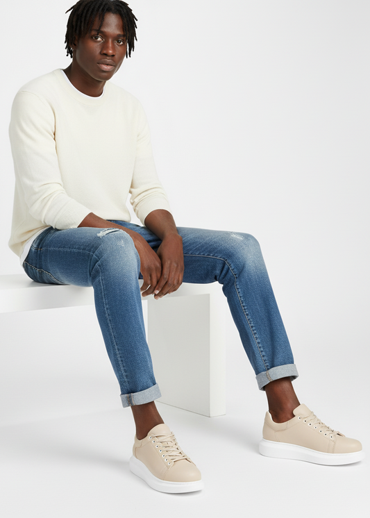 Pluto Cream casual sneaker in beige by Apollo Moda, view 2