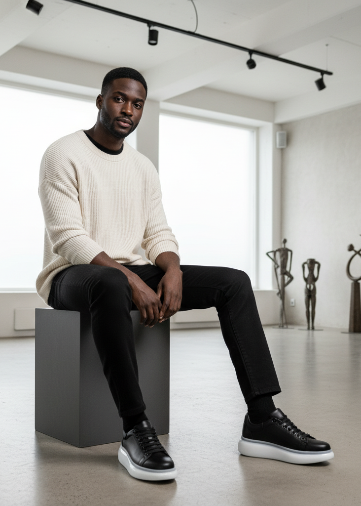 Stark Midnight Contrast Collection casual sneaker in black by Apollo Moda, view 5