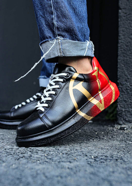 Tokyo V Crimson Pulse hand-painted custom sneaker in black and red by Apollo Moda, view 2