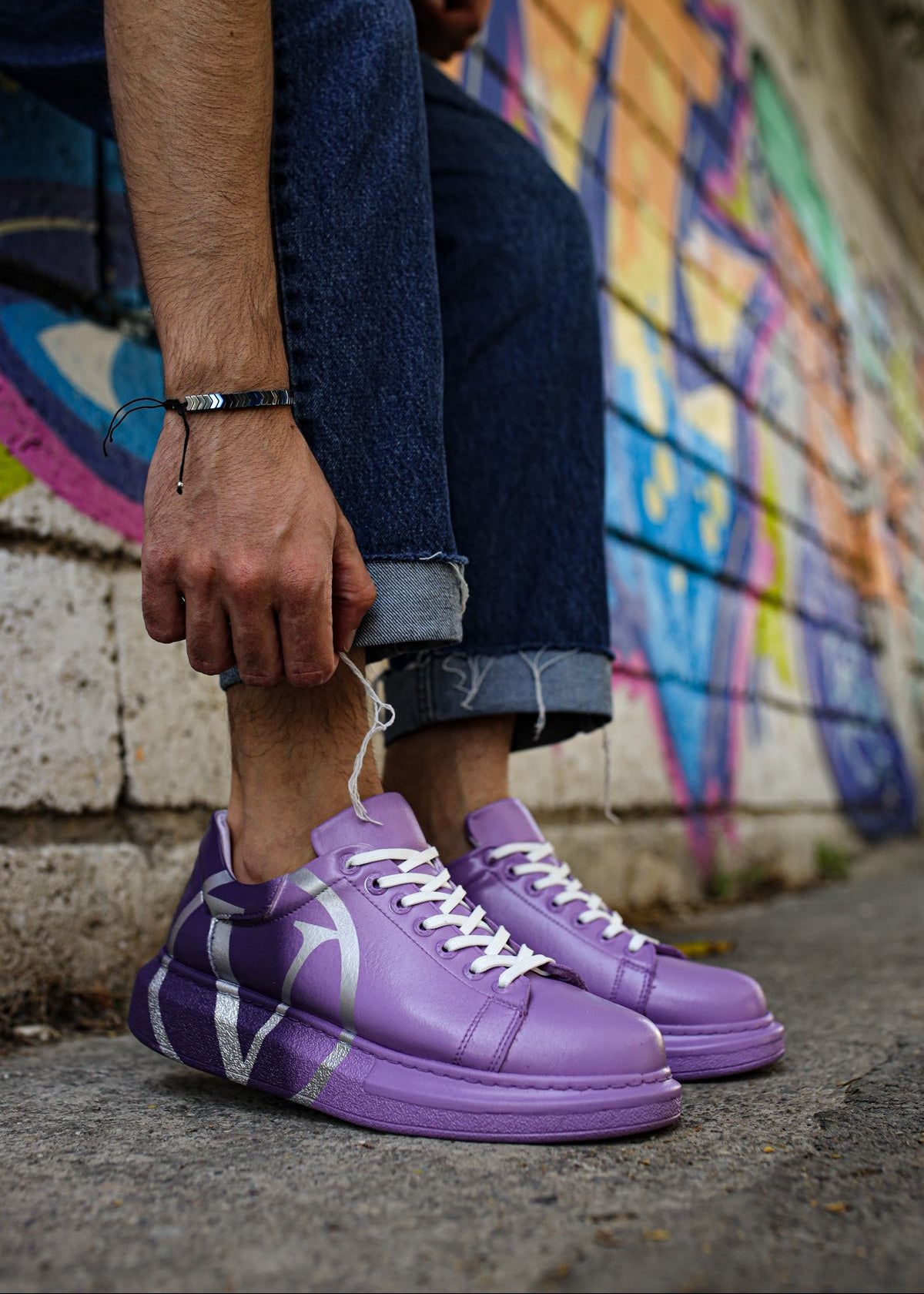 Tokyo V Essence Regal Purple hand-painted custom sneaker in purple by Apollo Moda, view 2