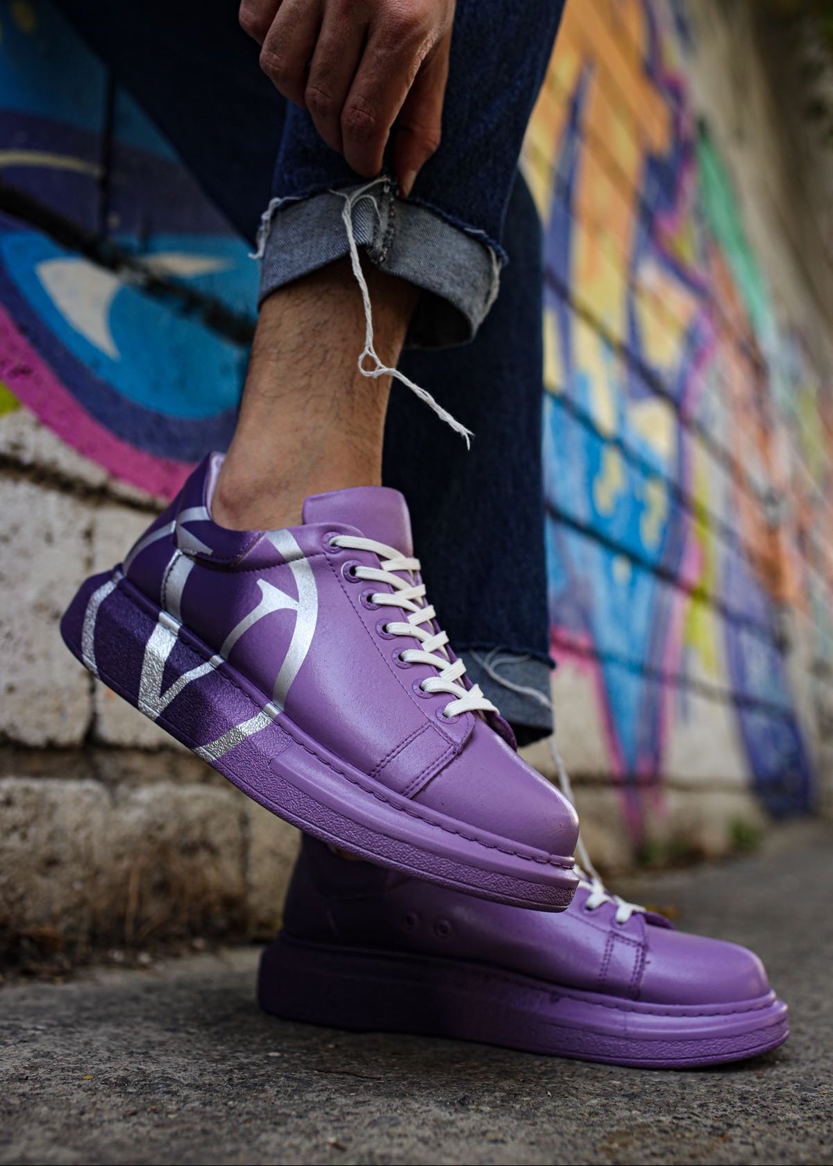 Tokyo V Essence Regal Purple hand-painted custom sneaker in purple by Apollo Moda, view 6