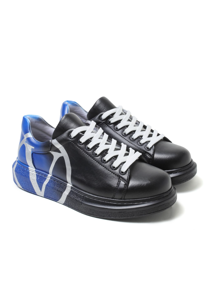 Tokyo V Midnight Surge hand-painted custom sneaker in black and blue by Apollo Moda, view 3