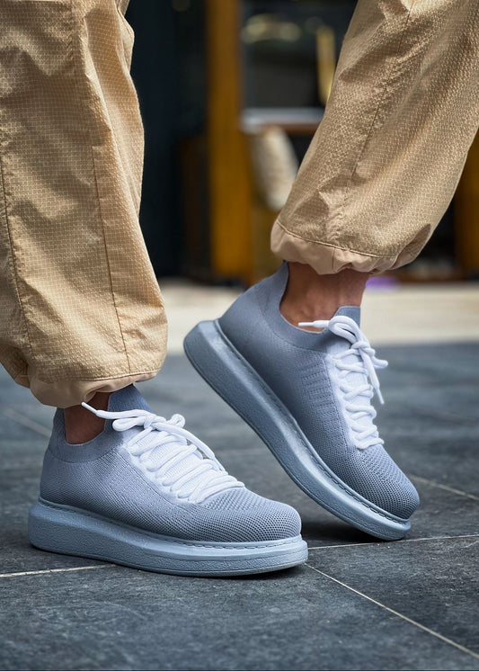 Torino Grey Peak knit sneaker in light grey with white laces by Apollo Moda