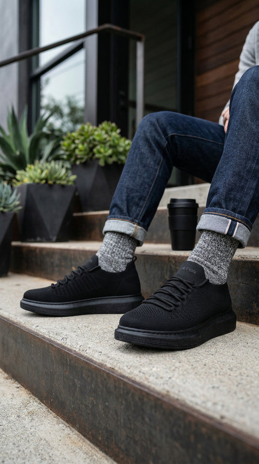 Torino Midnight Charm knit casual sneaker in black by Apollo Moda, view 2