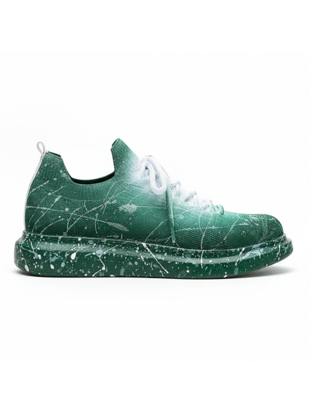 Torino Verdant Surge hand-painted knit sneaker in green by Apollo Moda, view 6
