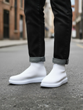 Men's Torino X White by Apollo Moda, white knit ankle sock boot, third angle
