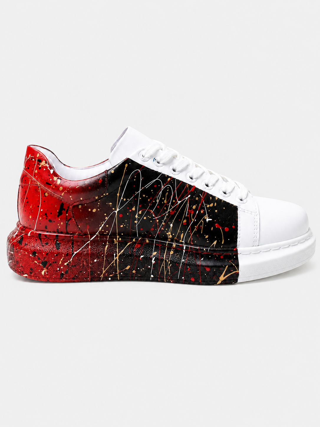 Urban Pulse City Beat hand-painted custom sneaker in white, red and black by Apollo Moda