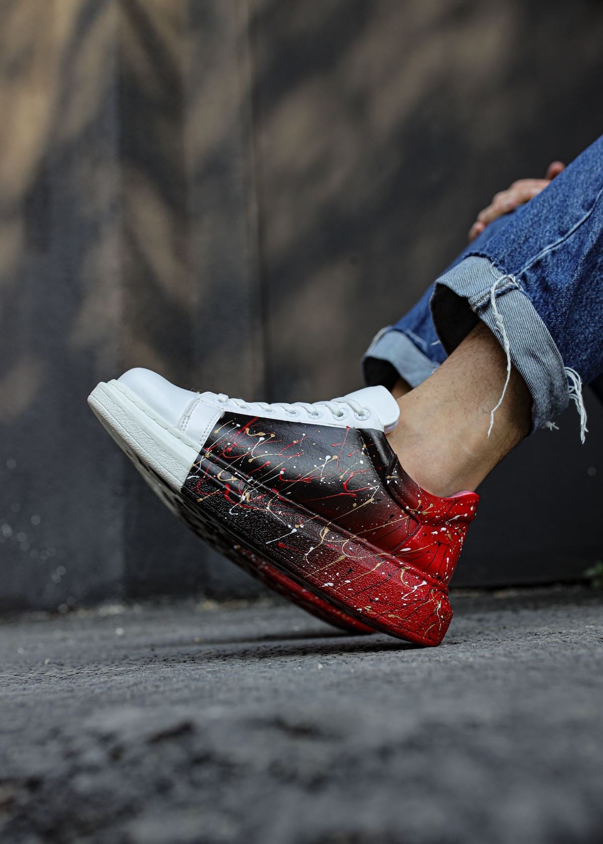 Urban Pulse City Beat hand-painted custom sneaker in white, red and black by Apollo Moda, view 2