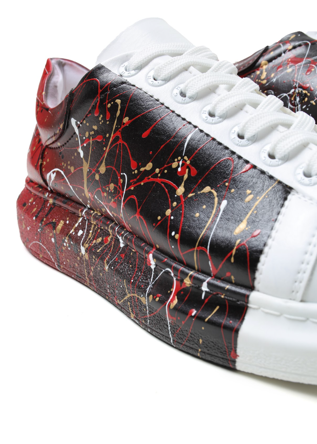 Urban Pulse City Beat hand-painted custom sneaker in white, red and black by Apollo Moda, view 6