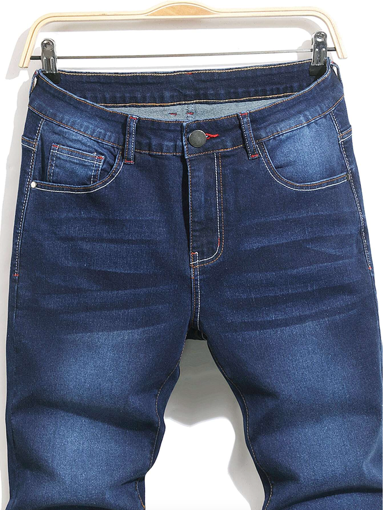 Washed pocket slim fit jeans in blue by Apollo Moda, view 3