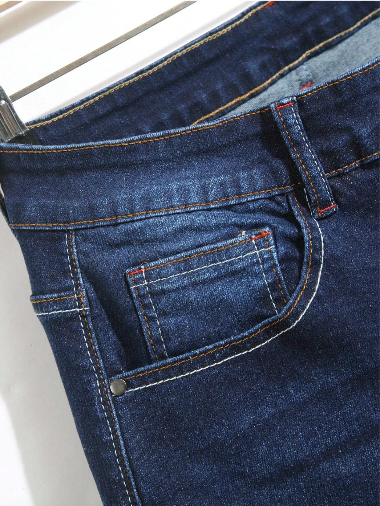 Washed pocket slim fit jeans in blue by Apollo Moda, view 4